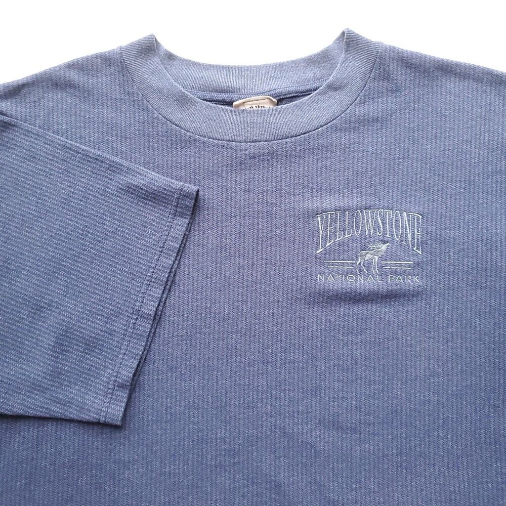 Vintage Yellowstone National Park  T Shirt Mens 3X (Fits XL) Blue Stripe Elk